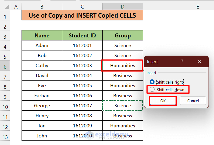 Use Copy and Insert Copied Cells
