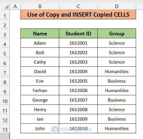 Utilize Copy and Insert Copied Cells Command