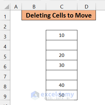 Delete Specific Cells to Move Up and Down in Excel