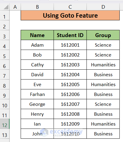 Use Goto Special Feature to Move Up and Down in Excel