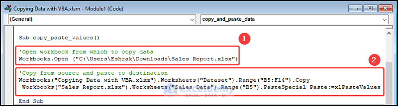 How to Open Another Workbook and Copy Data with Excel VBA Using Paste Values Only