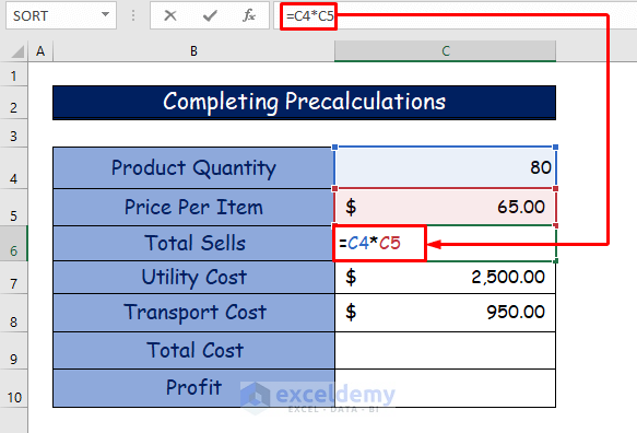 Completing Precalculations of Suitable Examples of What If Analysis in Excel