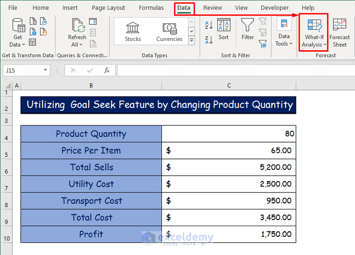 Utilizing Goal Seek Feature by Changing Product Quantity as Suitable Examples of What If Analysis in Excel