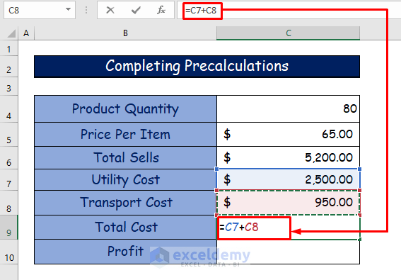 Completing Precalculations of Suitable Examples of What If Analysis in Excel