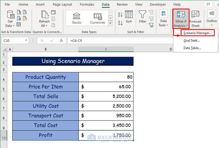 Using Scenario Manager as Suitable Examples of What If Analysis in Excel