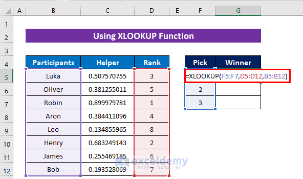 Using XLOOKUP Function to Randomly Select Multiple Values Without Duplicates in Excel