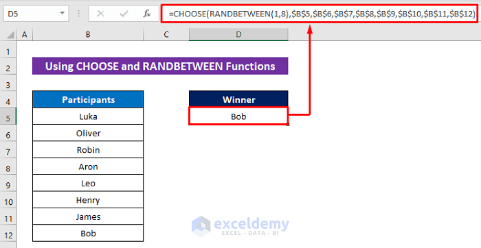Using Excel CHOOSE and RANDBETWEEN Functions to Select from a List Randomly