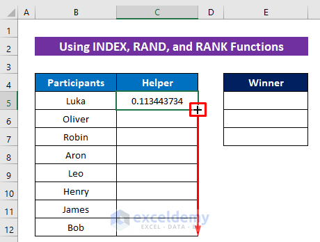 Using INDEX, RAND, and RANK Functions to Randomly Select Without Duplicates