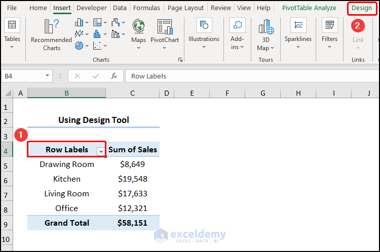 How to Remove Grand Total from Pivot Table Using Design Tool