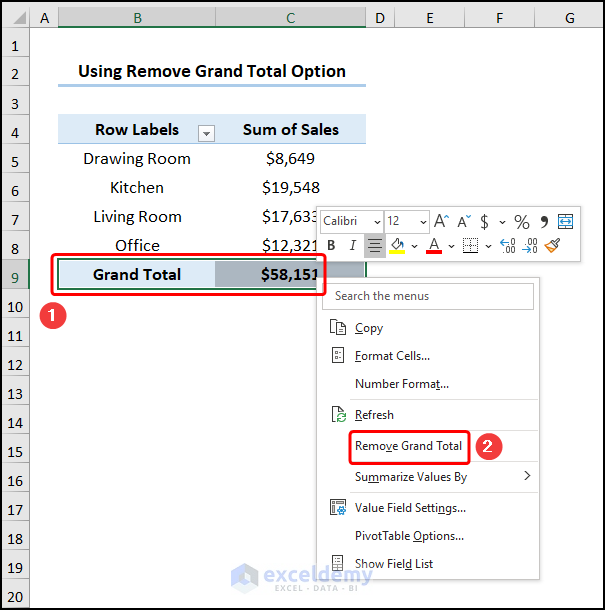 How to Remove Grand Total from Pivot Table Using Remove Grand Total option