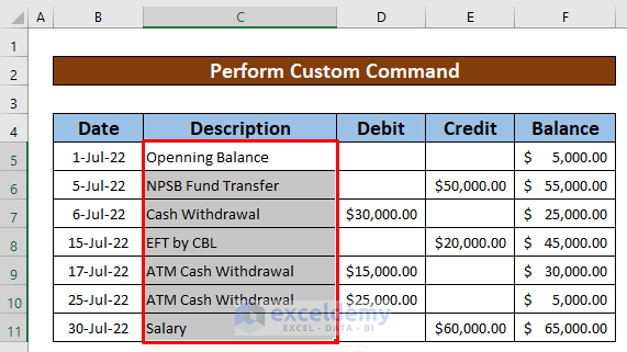 Perform Custom Command to Remove Indent in Excel