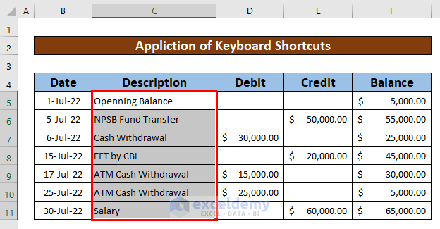 Apply Keyboard Shortcuts to Remove Indent in Excel
