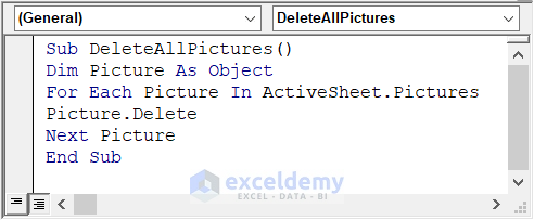 Apply Excel VBA Code to Remove Unwanted Objects