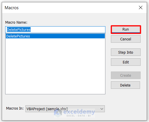 Apply Excel VBA Code to Remove Unwanted Objects