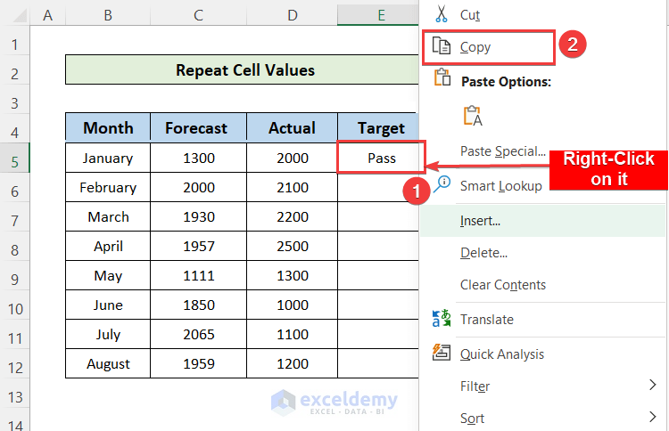 How to Repeat Cell Values in Excel