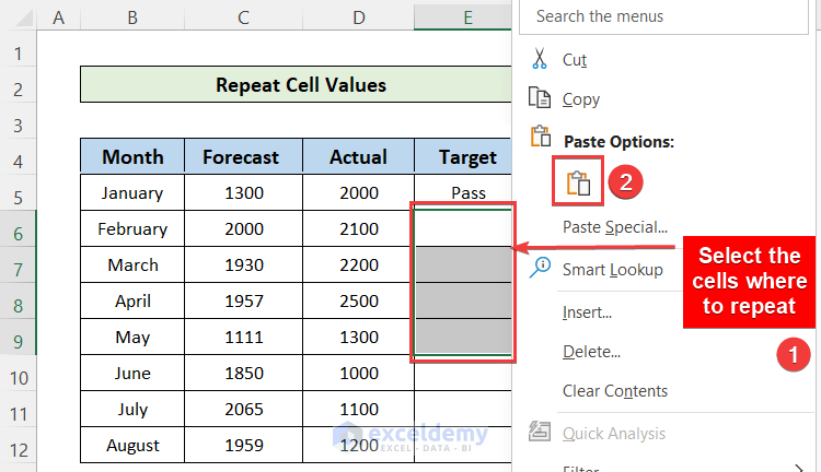 How to Repeat Cell Values in Excel