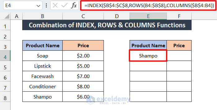 Merge INDEX, ROWS, and COLUMNS Functions to Reverse Column Order
