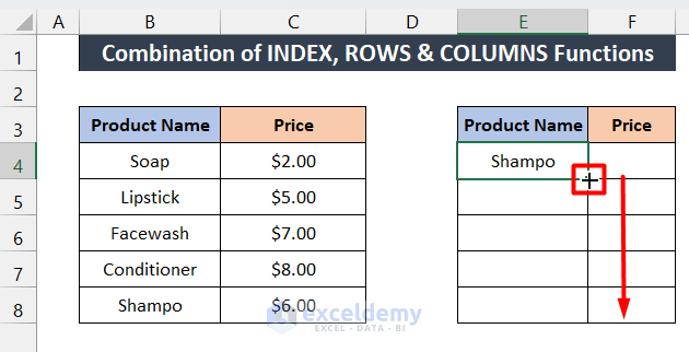 Merge INDEX, ROWS, and COLUMNS Functions to Reverse Column Order
