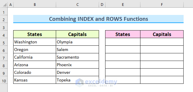 Combining INDEX and ROWS Functions to Reverse Data in Excel Cell