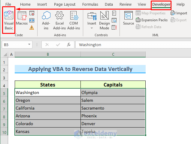  Applying VBA to Reverse Data Vertically in Excel Cell