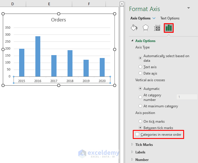 Using Excel Format Axis Option to Reverse X and Y Axis