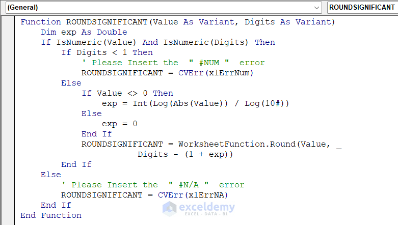 VBA Code to Create Custom Function of Rounding to Significant Figures