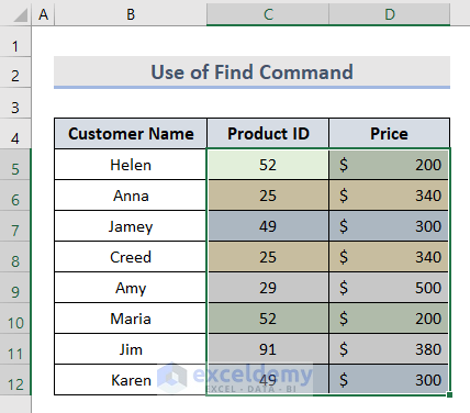 Use Find Command for Selecting Highlighted Cells