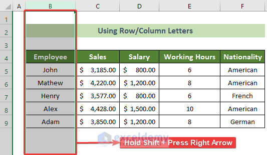 Using Shift Key to Select Multiple Columns