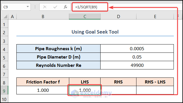 How to Solve Colebrook Equation in Excel Using Goal Seek Tool