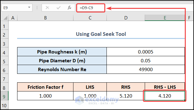 How to Solve Colebrook Equation in Excel Using Goal Seek Tool