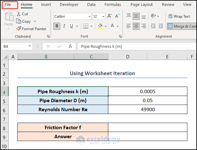 How to Solve Colebrook Equation in Excel Using Worksheet Iteration