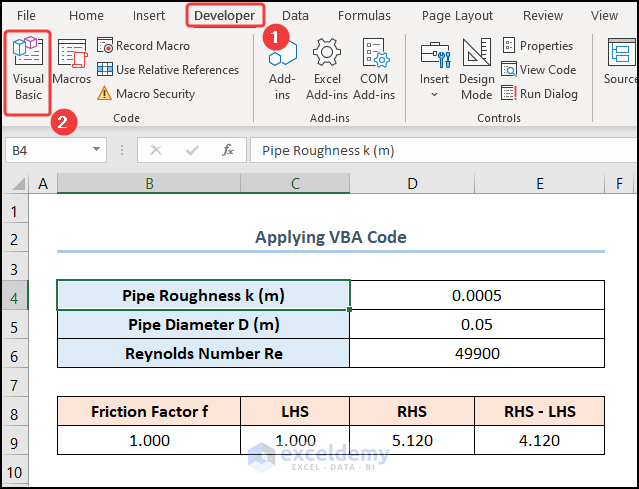 How to Solve Colebrook Equation in Excel Applying VBA Code