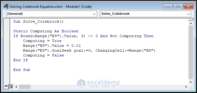 How to Solve Colebrook Equation in Excel Applying VBA Code