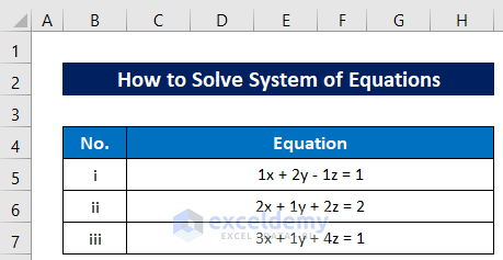 How to Solve System of Equations in Excel