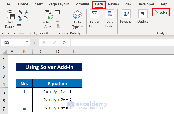 Applying Excel Solver Add-in to Solve System of Equations
