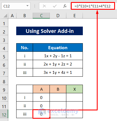 Applying Excel Solver Add-in to Solve System of Equations
