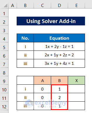 Applying Excel Solver Add-in to Solve System of Equations