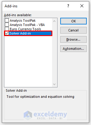Applying Excel Solver Add-in to Solve System of Equations