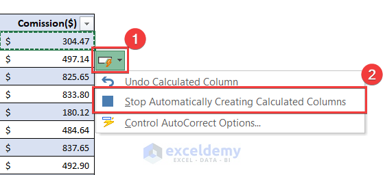 Selecting “Stop Automatically Creating Calculated Columns” Option