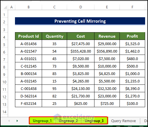 Ungrouping Worksheets to Stop Cell Mirroring in Excel