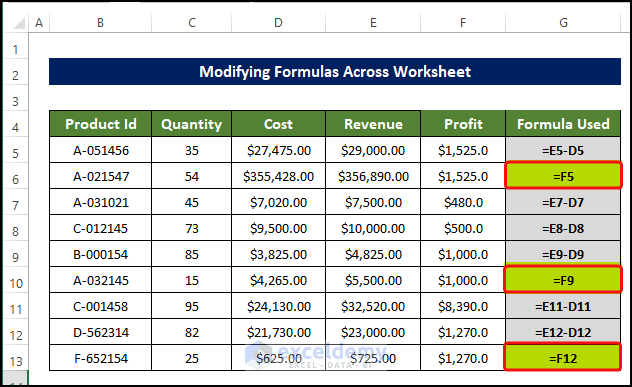 Modify Formulas Across Worksheet