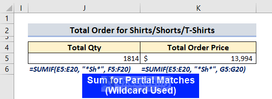 Sum Names for Partial Matches in Excel Using Wildcards