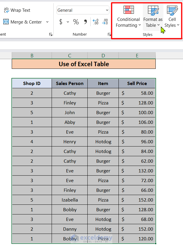 Create an Excel Table to Summarize Data