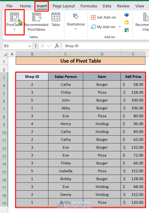 Use Pivot Table to Summarize Data