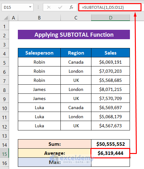 Using SUBTOTAL Function to find Average when to Summarize Subtotals