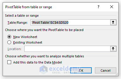 Pivot Table from table or range