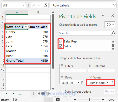 Utilizing pivot table to Summarize list of names in Excel and their sales