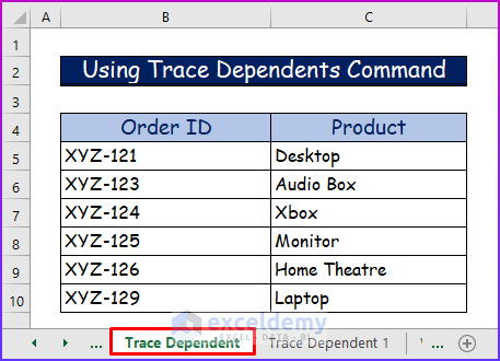 Using Trace Dependents Command to Trace Dependents Across Sheets in Excel