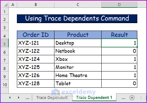 Showing Final Result for Using Trace Dependents Command to Trace Dependents Across Sheets