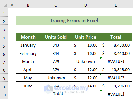 Sample Data to Trace Errors in Excel